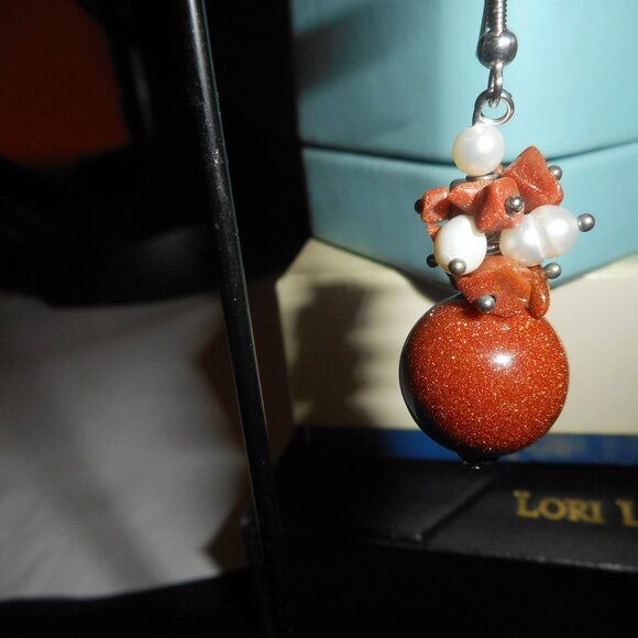 EARRINGS - 1 pair - dangle bead - fish hook ear wire - Picture 3 of 8